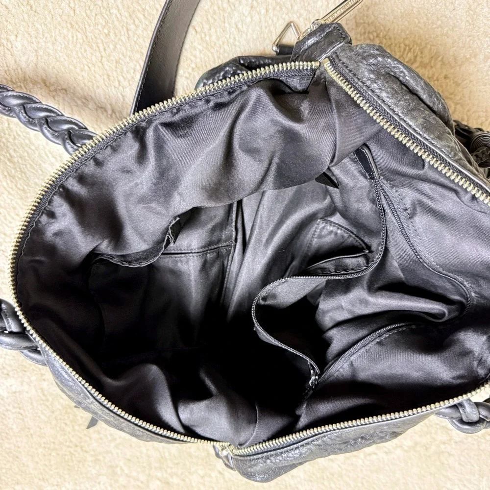 Rebecca Minkoff Black Leather Renee Satchel Handbag Braided Tassel Crossbody Bag